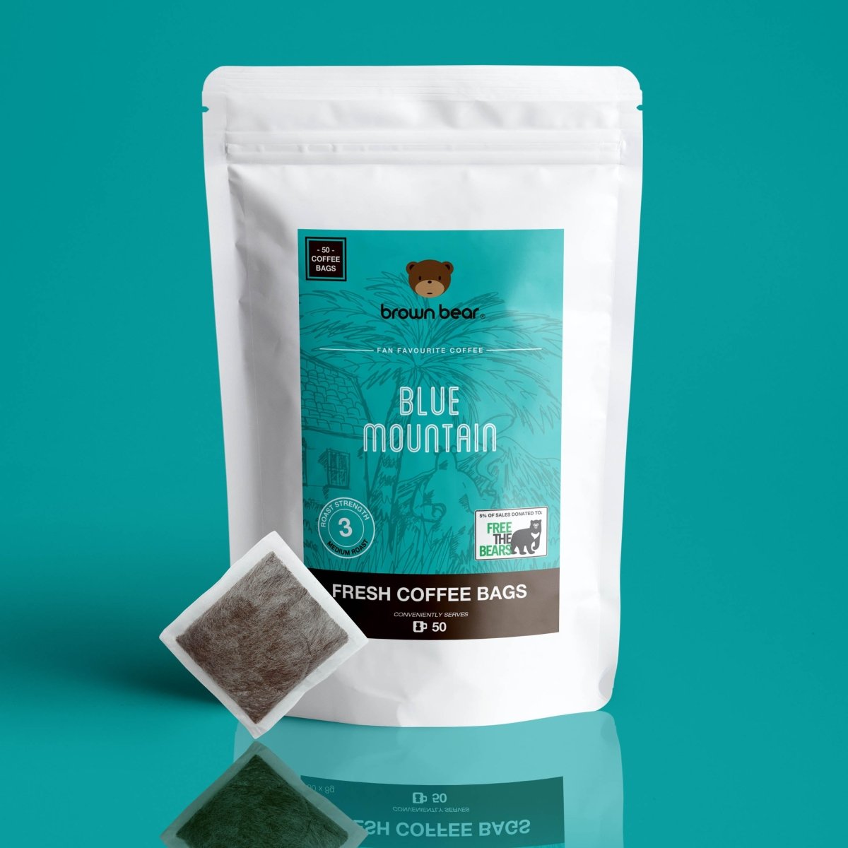 Blue Mountain Coffee Bags, Strength 3, Medium Roast - Brown Bear Coffee